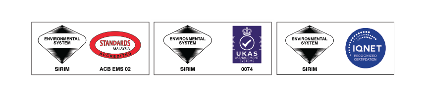 CERTIFIED TO ISO 14001:2015<br/>CERT. NO. : EMS 01001 Image