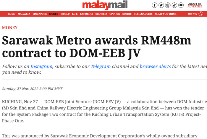 Sarawak Metro awards RM448m contract to  DOM-EEB JV