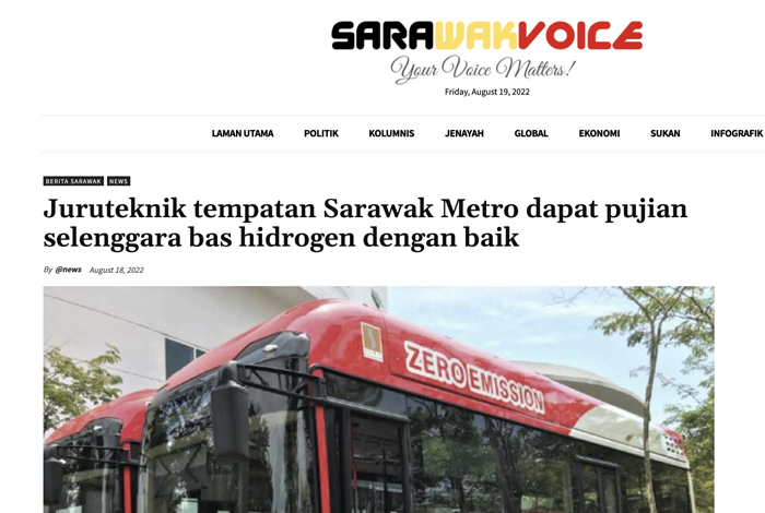 Juruteknik tempatan Sarawak Metro dapat pujian selenggara bas hidrogen dengan baik