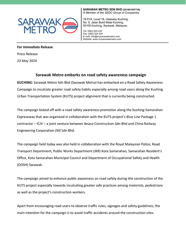 Sarawak Metro embarks on road safety awareness campaign 