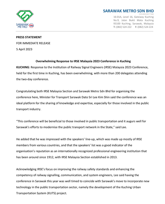 Overwhelming Response to IRSE Malaysia 2023 Conference in Kuching