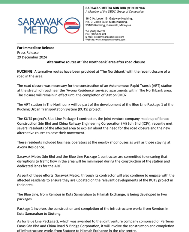 Alternative routes at ‘The Northbank’ area after road closure