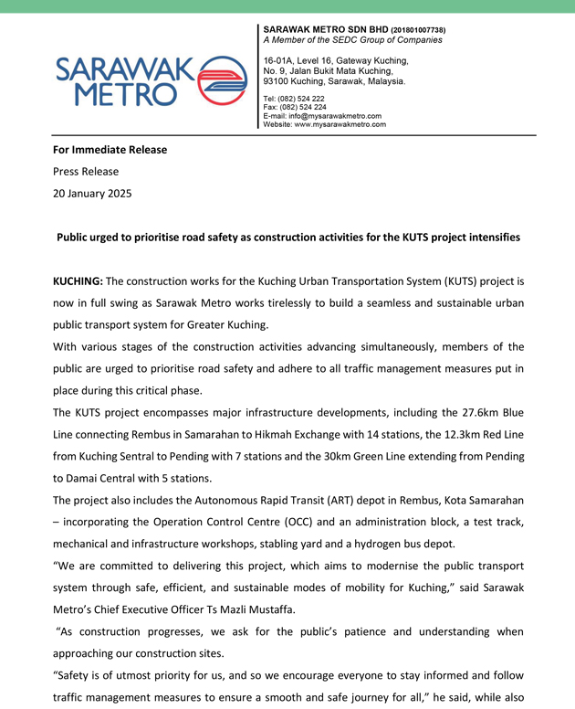 Public urged to prioritise road safety as construction activities for the KUTS project intensifies