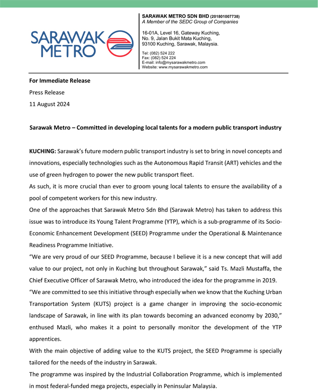 Sarawak Metro – Committed in developing local talents for a modern public transport industry