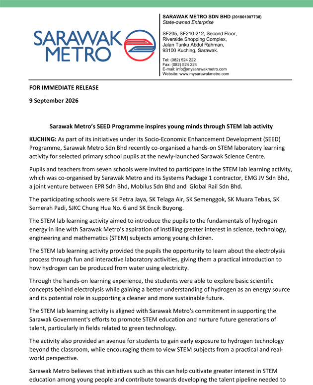 Sarawak Metro’s SEED Programme inspires young minds through STEM lab activity