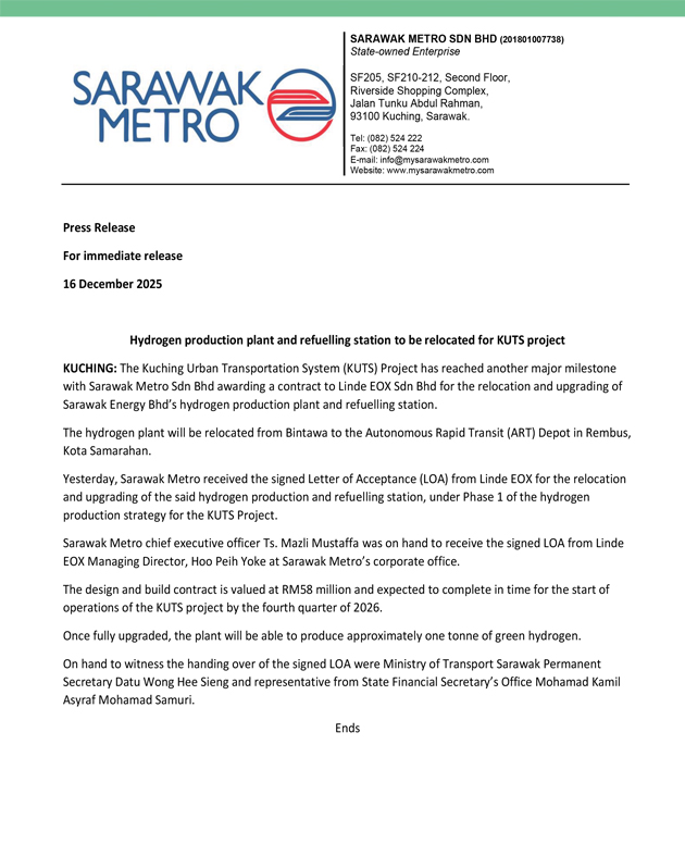 Hydrogen production plant and refuelling station to be relocated for KUTS project