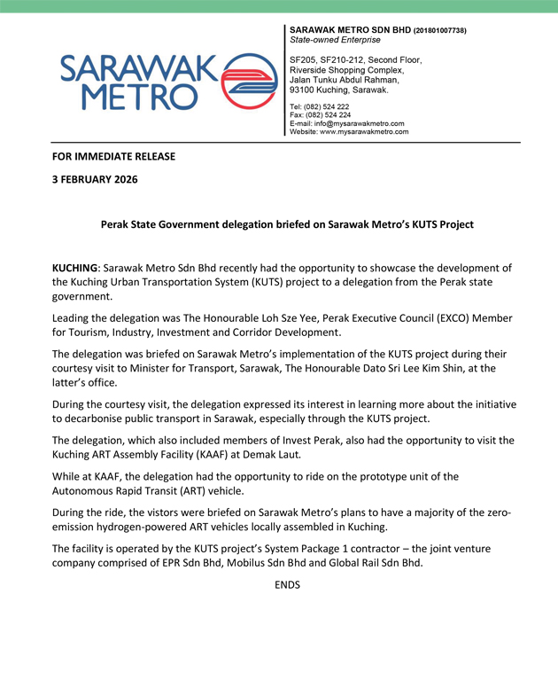 Perak State Government delegation briefed on Sarawak Metro’s KUTS Project