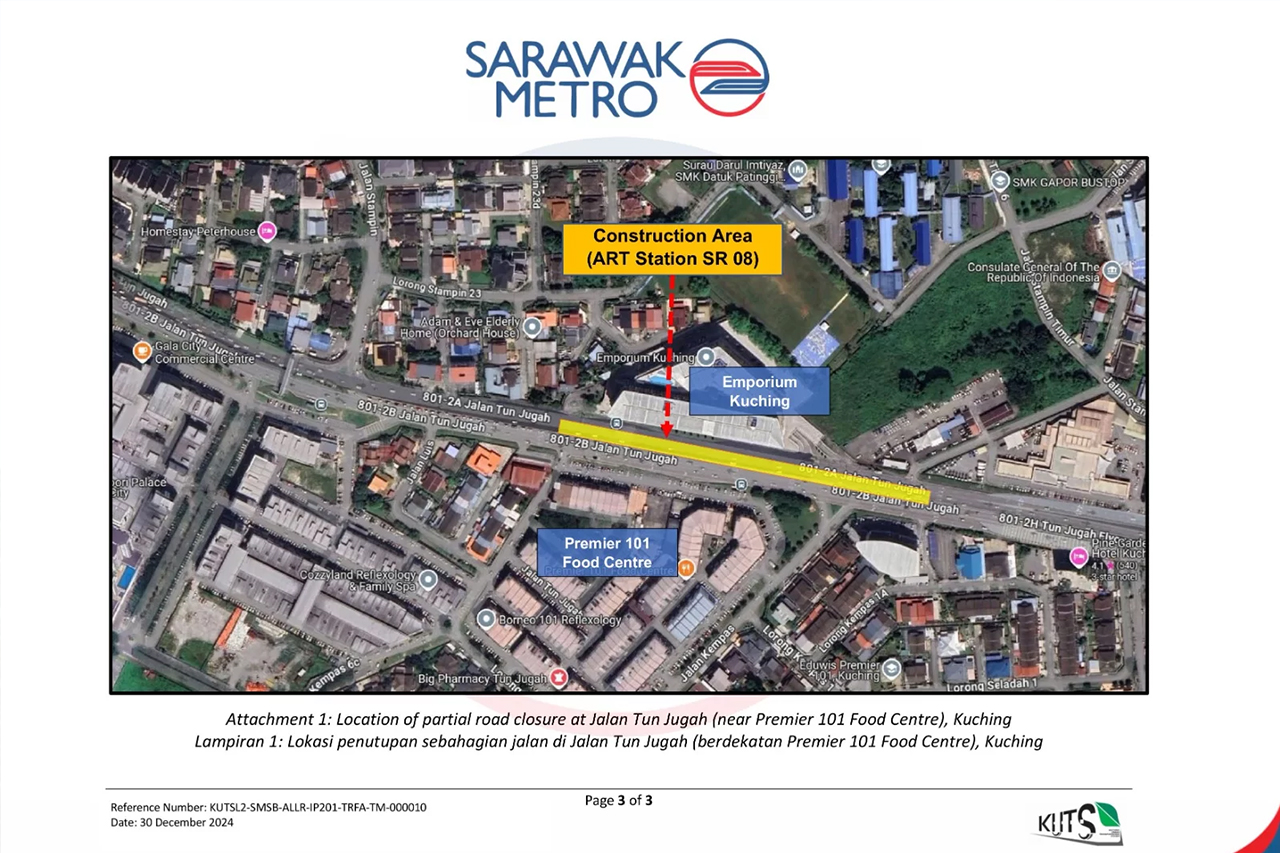 Partial road closure at Jalan Tun Jugah
